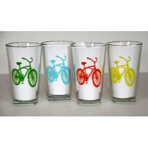 Beach Cruiser Bike Pint Glasses   Set of Four