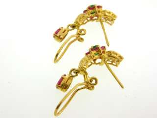 Stunning Natural Ruby & Emerald Solid 22K Gold Earrings  
