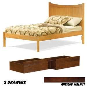  Platform Bed Queen with Open Foot Rail with 2 Flat Panel Bed Drawers 