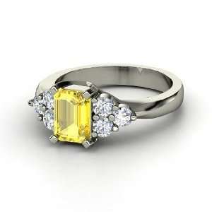  Apex Ring, Emerald Cut Yellow Sapphire Platinum Ring with 
