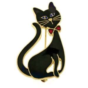 Black cat with bowtie brooch