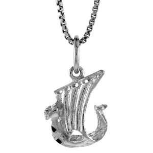  Sterling Silver Tiny Viking Boat Pendant, 1/2 in. (12mm) Jewelry