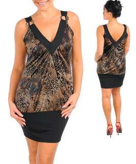 Black Brown Leopard Sleeveless Thigh Hugging Dress Tunic 1X 2X 3X 
