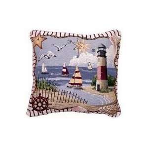 Coastal Memories Beach Sailboat Lighthouse Accent Throw Pillow 17 x 