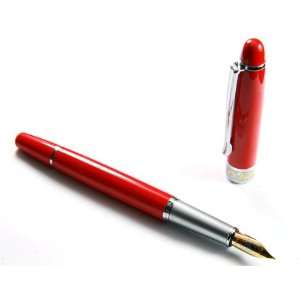 Classic Flame Red Fountain Pen Chrome Carved Ring with Push in Style 
