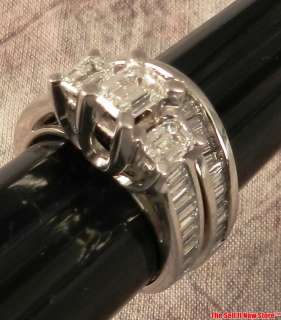 TCW Emerald Baguette Cut Diamonds 14K White Gold Wedding Set Ring 