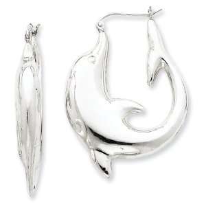  Sterling Silver Rhodium Plated Dolphin Hoop Earrings 