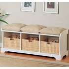   finish wood country style bedroom hall bench with storage baskets