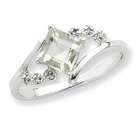   ring size 8 sterling silver rhodium green amethyst diamond heart ring