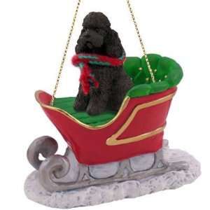  POODLE DOG Chocolate on a SLEIGH Ride Resin Christmas 
