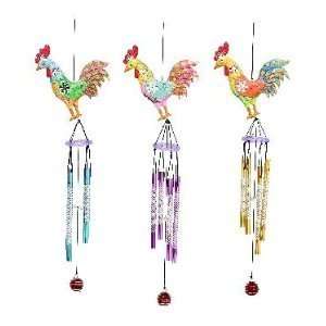  Set of 3 Wind chimes Multi Color Rooster 16x4 Patio, Lawn 