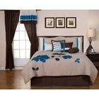 GRAND BEDDING Blue and Brown Oversize Flower Comforter bed in a bag 