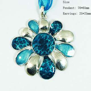 h7793 Blue Fancy Flower Wedding Gemstone Fashion Jewelry Necklace 