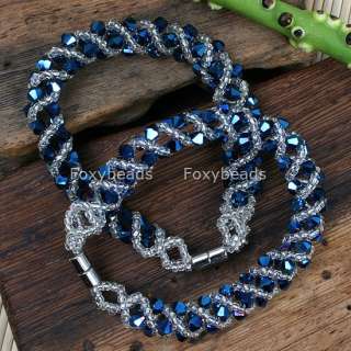 Blue AB Crystal Glass Beaded Lucky Gift Weave Bracelet  