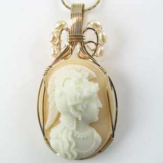 Roman Soldier Cameo Pendant 14K Rolled Gold Pearls  