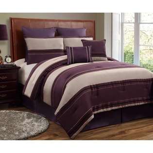   Stripe Plum / Beige 8 Piece Comforter Bed In A Bag Set 
