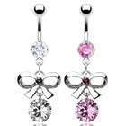 WickedBodyJewelz 316L Surgical Steel Prong Set Belly Ring with Bow Tie 