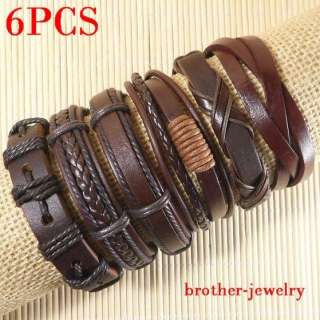 Wholesale lots Cool ethnic tribal 6pcs genuine leather bracelet C040 