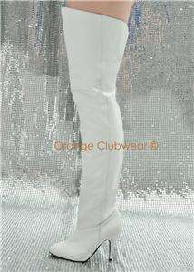   Womens White Leather 4 Thigh High Boots Heels 885487208015  