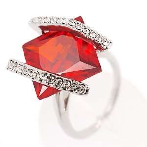  J Lo Style Bright Red Crystal Fashion Ring   size 8 