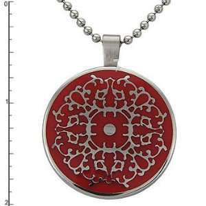   Circle with Red Resin Inlay Pendant on 22 Inch Bead Chain West Coast