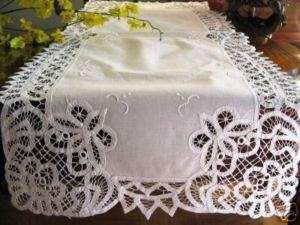 NEW 52 White Battenburg Lace Embroidery Table Runner Cloth Dresser 
