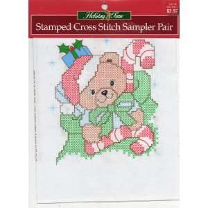 Holiday Time Stamped Cross Stitch Sampler Pair A Very Beary Christmas 