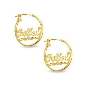  10K Gold I Love You Hoop Earrings HINGED HOOPS Jewelry