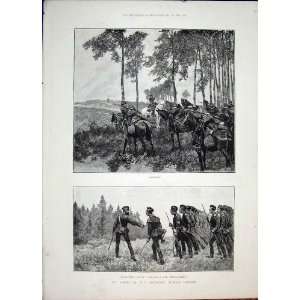  Army Russia Cavalry Bayonets Horse Old Print 1887
