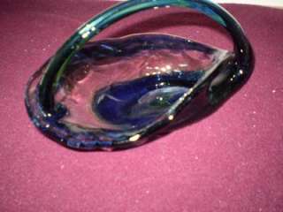  Vintage, Italy, Murano, blue and clear, hand blown glass, basket 