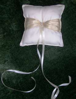 Wedding Ringbearer Pillow Ivory w/ Ivory Sash & Pearls  