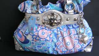 NWT KATHY VAN ZEELAND Belt Shopper HandBag Purse bag BLUE WITH KEY 