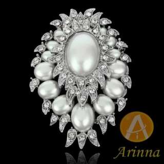   pearl rhinestone fashion Brooch Pin 18K WGP Swarovski Crystals  