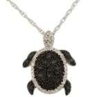 Sterling Silver 1/7 cttw Black & White Diamond Turtle Pendant