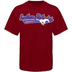  SMU Mustangs Crimson Mascot Script T shirt Sports 