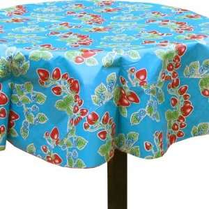 Strawberry Blue Oilcloth Round Table Cloth (68 in.)