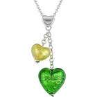 Amour Silver Murano Glass Gold and Green Heart Necklace