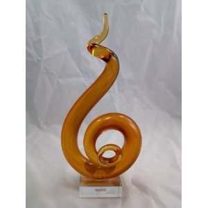  Mouth Blown Amber Spiral Flame Art Glass Sculpture Patio 