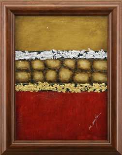 Red Gold Silver Brown Abstract Art FRAMED OIL PAINTING  