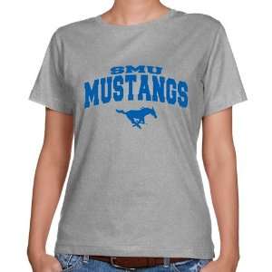 SMU Mustangs Ladies Ash Logo Arch Classic Fit T shirt 