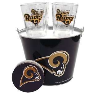 St. Louis Rams NFL Metal Bucket, Satin Etch Pint Glass & Coaster Set 