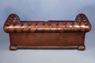 Vintage Antique Red Buttoned Leather Chesterfield Sofa Couch English 