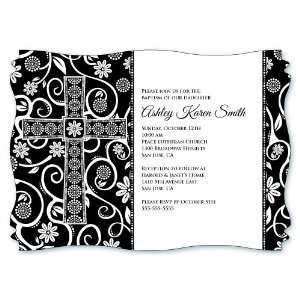  Modern Floral Black & White Cross   Personalized Baptism 