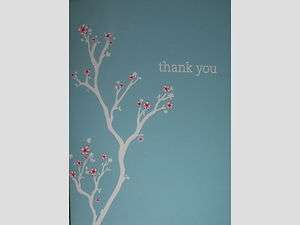 Aqua Cherry Blossoms Thank You Note Cards w/ Envelopes  