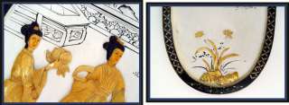 Vtg Carved Shell Oriental GEISHA Girl WOOD WALL PLAQUE  