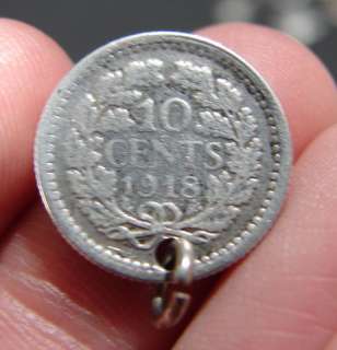 Old Silver Netherlands/Holland 1918 10 Cents Coin Charm  