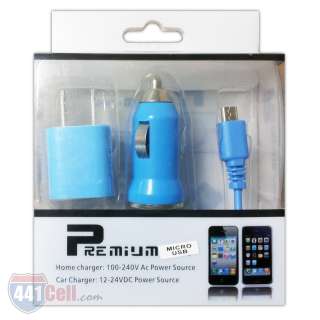   Blackberry Bold 9650 3in1 USB Data Cable Home Car Charger Kit Blue