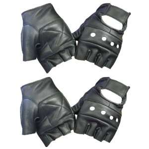 Pack Black Leather Fingerless Motorcycle Gloves   Leatherbull (Free 