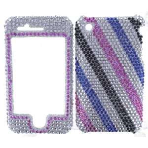 PINK SILVER BLACK & BLUE STRIPES DIVA CRYSTALS snap on cover faceplate 