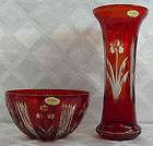 Badash Red Cut to Clear Crystal Vase and Bowl from the U S S R 